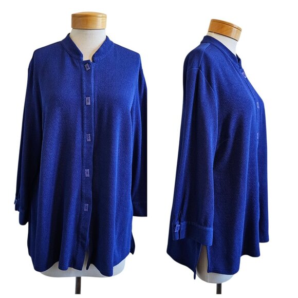 Gump's San Francisco Blue Textured Lagenlook Button Front Artsy Tunic Top XL - Picture 1 of 12